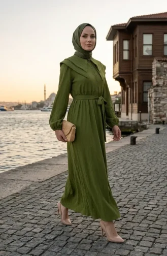 Peter Pan Collar Belted Dress 2252-05 Pistachio Green 2252-05