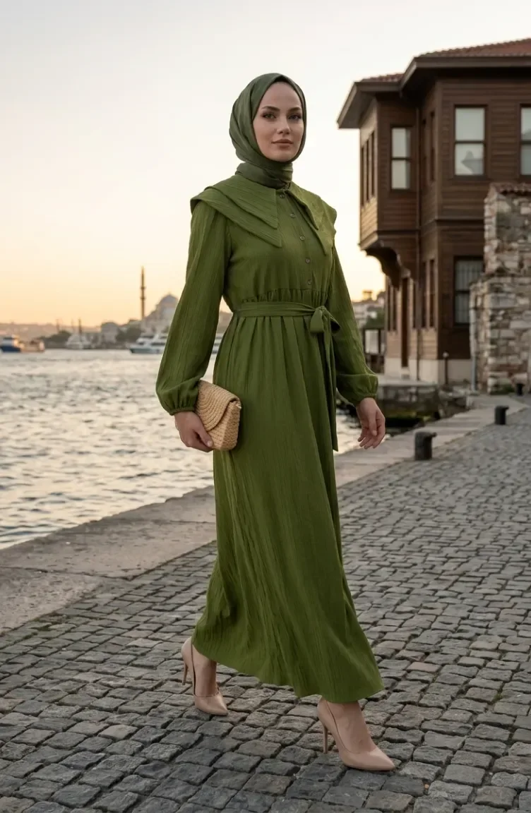 Peter Pan Collar Belted Dress 2252-05 Pistachio Green 2252-05