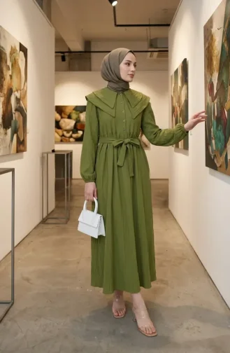 Peter Pan Collar Belted Dress 2252-05 Pistachio Green 2252-05
