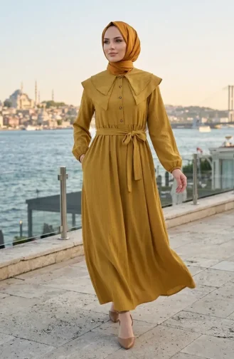 Kleid Mit Peter-Pan-Kragen Und Gürtel 2252-06 Olivgrün 2252-06