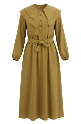 Kleid Mit Peter-Pan-Kragen Und Gürtel 2252-06 Olivgrün 2252-06