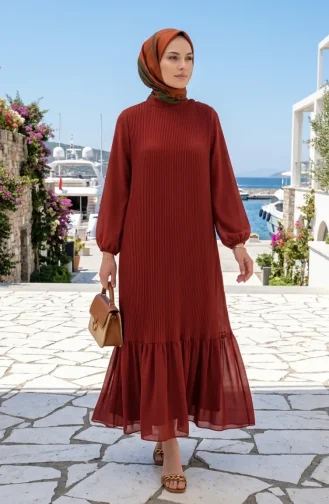 Robe Longue Plissée à Jupe à Volants 0171-06 Terracotta 0171-06