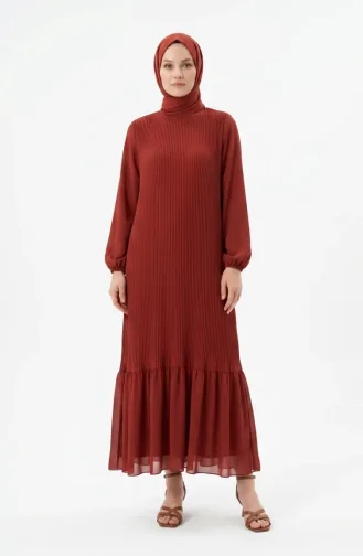 Robe Longue Plissée à Jupe à Volants 0171-06 Terracotta 0171-06