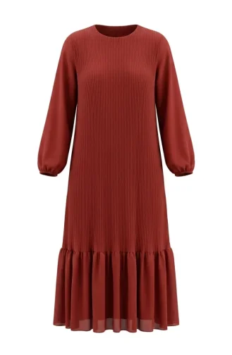 Robe Longue Plissée à Jupe à Volants 0171-06 Terracotta 0171-06