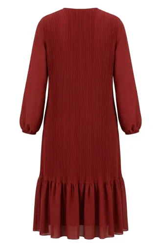 Robe Longue Plissée à Jupe à Volants 0171-06 Terracotta 0171-06