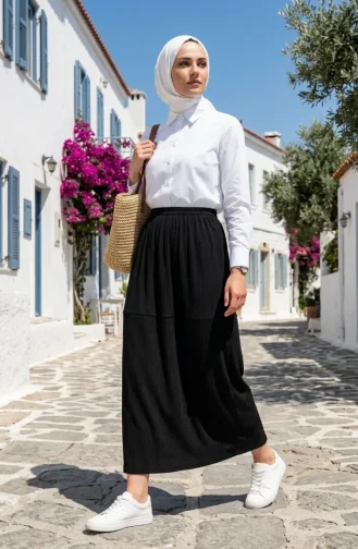 Jupe En Crêpe Avec Taille élastiquée 2257-01 Noire 2257-01