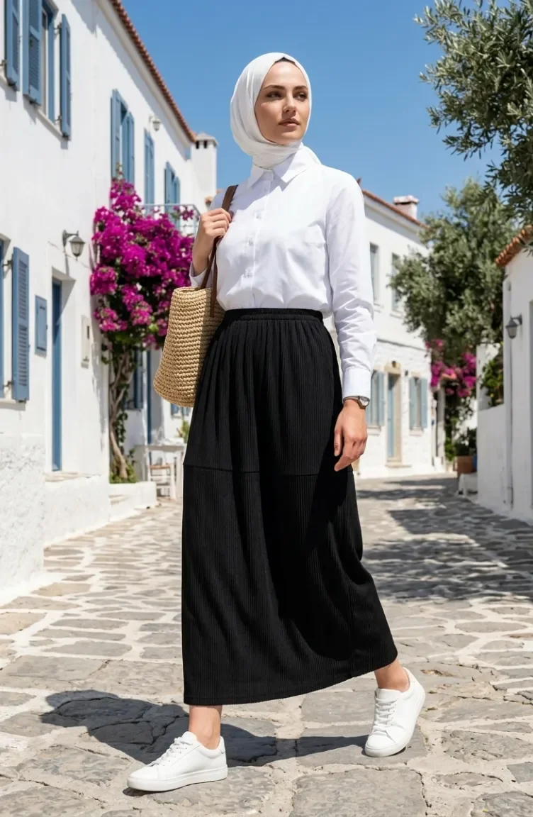 Jupe En Crêpe Avec Taille élastiquée 2257-01 Noire 2257-01