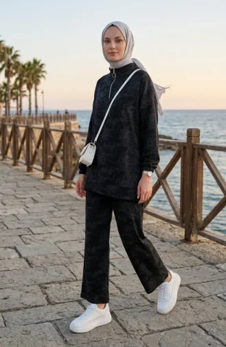 Half-Zip Twist Tunic And Trousers Two-Piece Set 0269-01 Smoke Grey 0269-01