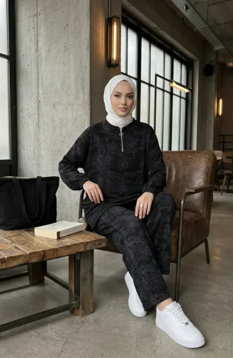 Half-Zip Twist Tunic And Trousers Two-Piece Set 0269-01 Smoke Grey 0269-01