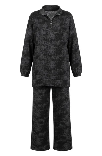 Half-Zip Twist Tunic And Trousers Two-Piece Set 0269-01 Smoke Grey 0269-01