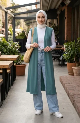 Plus Size Solid Color Simple Thin Mother`s Vest 8770-03 Green 8770-03