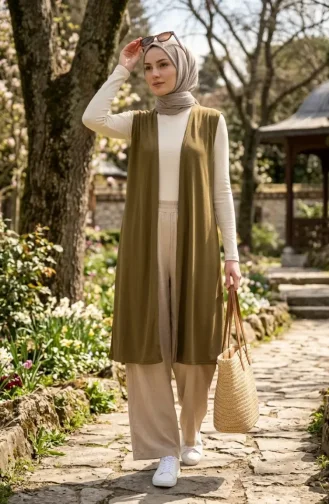Plus Size Solid Color Simple Thin Mother`s Vest 8770-04 Olive Green 8770-04