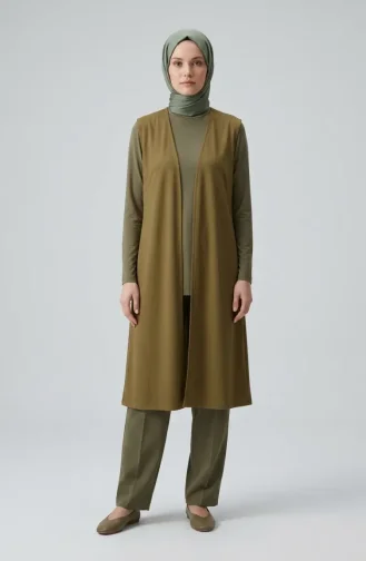 Plus Size Solid Color Simple Thin Mother`s Vest 8770-04 Olive Green 8770-04