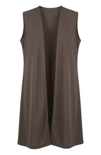 Plus Size Solid Color Simple Thin Mother`s Vest 8770-05 Brown 8770-05
