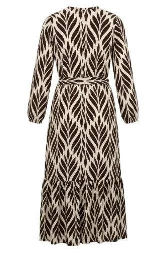 Kleid Aus Crêpe-Stoff Mit Raffungen Und Gürtel 0501-02 Braun/Ecru 0501-02