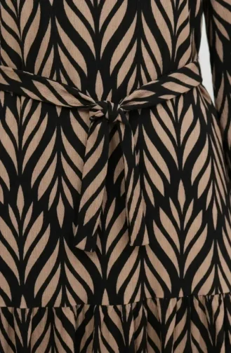 Crepe Fabric Gathered Belted Dress 0501-04 Black Mink 0501-04