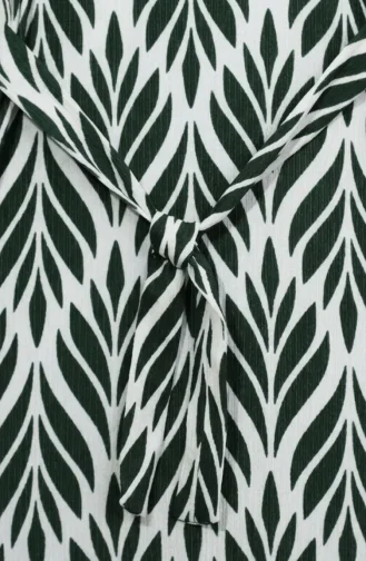 Kleid Aus Crêpe-Stoff Mit Raffungen Und Gürtel 0501-05 Smaragdgrün/Ecru 0501-05