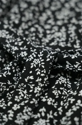 Patterned Belted Dress With Crepe Fabric 0503-01 Black 0503-01