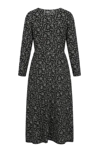 Patterned Belted Dress With Crepe Fabric 0503-01 Black 0503-01