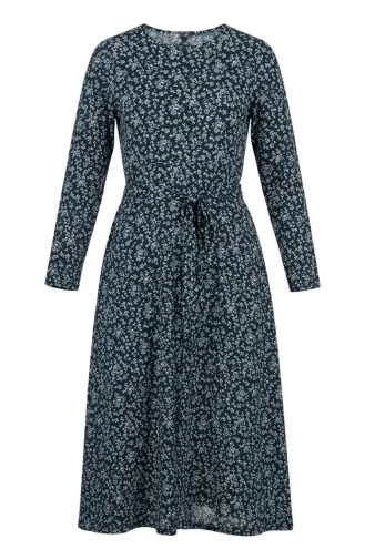Crinkle Fabric Patterned Belted Dress 0503-02 Petrol 0503-02