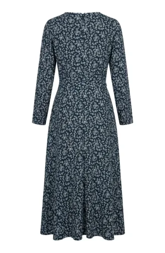 Crinkle Fabric Patterned Belted Dress 0503-02 Petrol 0503-02