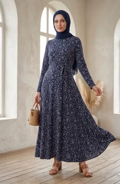Selviler Combination Dress 14.4085-05 Navy Blue-Green 14.4085-05 | Sefamerve Selviler Combination Dress 14.4085-05 Navy Blue-Green 14.4085-05 | Sefamerve