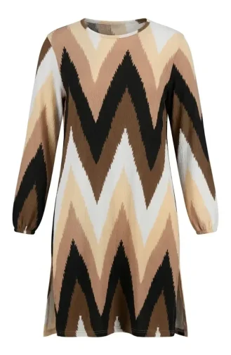 Crepe Fabric Patterned Slit Tunic 0502-03 Mink 0502-03