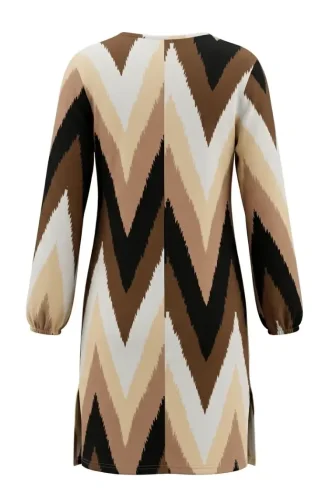 Crepe Fabric Patterned Slit Tunic 0502-03 Mink 0502-03