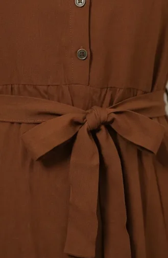 Stehkragenkleid Mit Gürtel Aus Viskose Modell 4077-02 Braun 4077-02