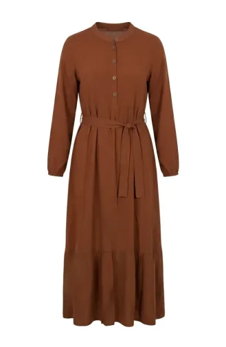 Stehkragenkleid Mit Gürtel Aus Viskose Modell 4077-02 Braun 4077-02