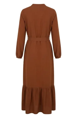 Stehkragenkleid Mit Gürtel Aus Viskose Modell 4077-02 Braun 4077-02