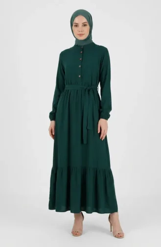 Viskosekleid Mit Stehkragen Und Gürtel 4077-03 Smaragdgrün 4077-03