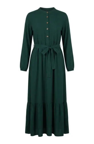 Viskosekleid Mit Stehkragen Und Gürtel 4077-03 Smaragdgrün 4077-03