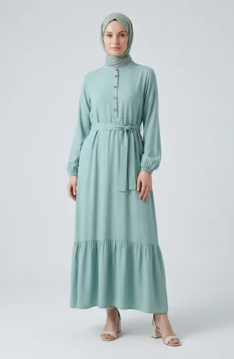 Robe En Viscose à Col Montant Et Ceinture Vert Clair 4077-08 4077-08