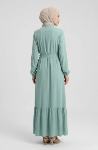 Robe En Viscose à Col Montant Et Ceinture Vert Clair 4077-08 4077-08