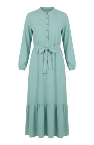 Robe En Viscose à Col Montant Et Ceinture Vert Clair 4077-08 4077-08