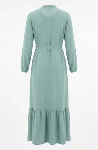 Robe En Viscose à Col Montant Et Ceinture Vert Clair 4077-08 4077-08