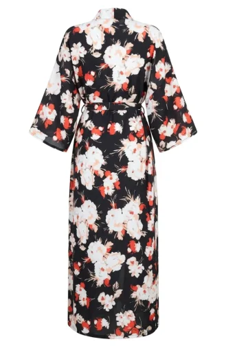 Patterned Belted Kimono 1908-02 Black 1908-02