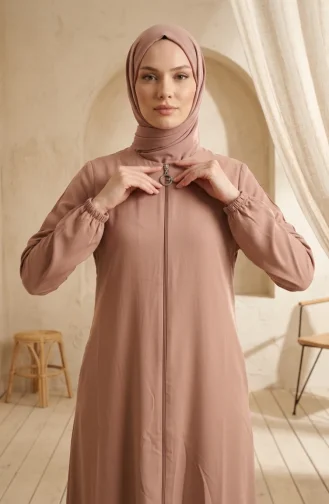 Abaya à Manches élastiquées Et Fermeture éclair 0268-01 Camel 0268-01