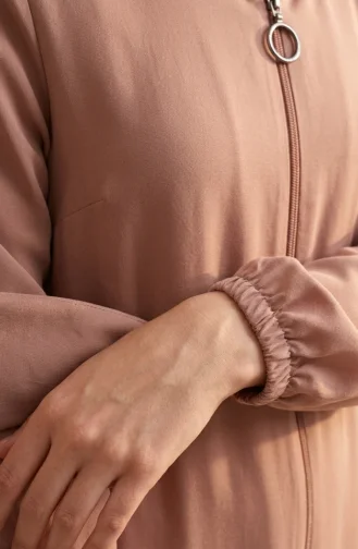 Abaya à Manches élastiquées Et Fermeture éclair 0268-01 Camel 0268-01