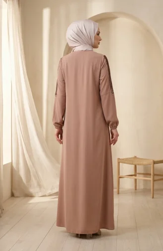 Abaya à Manches élastiquées Et Fermeture éclair 0268-01 Camel 0268-01