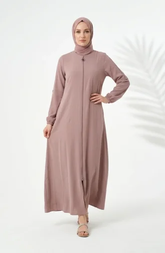 Abaya à Manches élastiquées Et Fermeture éclair 0268-02 Vison 0268-02
