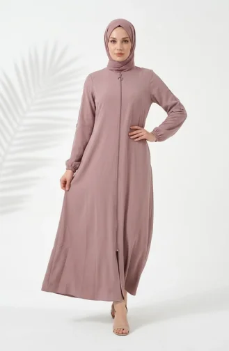Abaya à Manches élastiquées Et Fermeture éclair 0268-02 Vison 0268-02