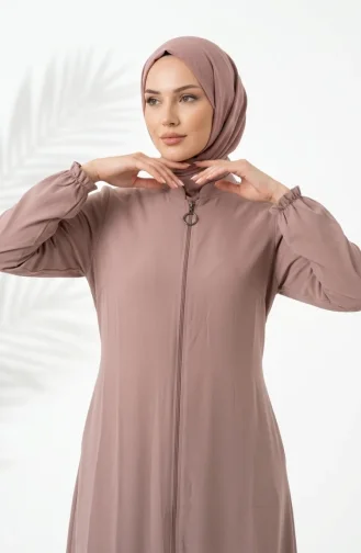 Abaya à Manches élastiquées Et Fermeture éclair 0268-02 Vison 0268-02