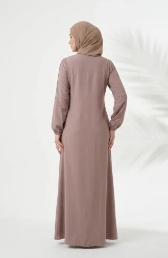 Abaya à Manches élastiquées Et Fermeture éclair 0268-02 Vison 0268-02