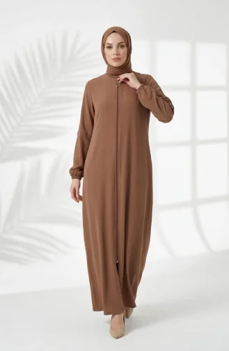 Abaya à Manches élastiquées Et Fermeture éclair 0268-03 Café Au Lait 0268-03