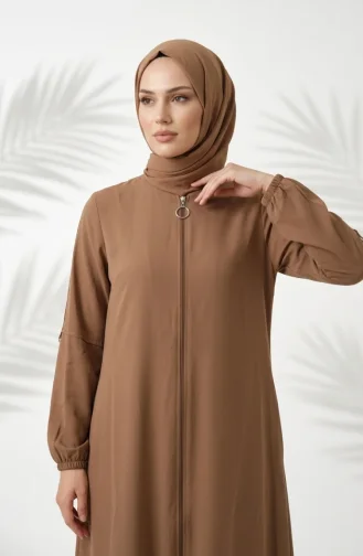 Abaya à Manches élastiquées Et Fermeture éclair 0268-03 Café Au Lait 0268-03