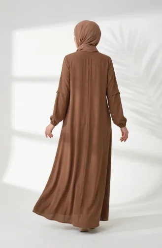 Abaya à Manches élastiquées Et Fermeture éclair 0268-03 Café Au Lait 0268-03