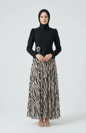 Gül Detaylı Bluz Etek ikili Takım 5645-01 Siyah
