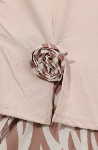 Gül Detaylı Bluz Etek ikili Takım 5645-02 Bej